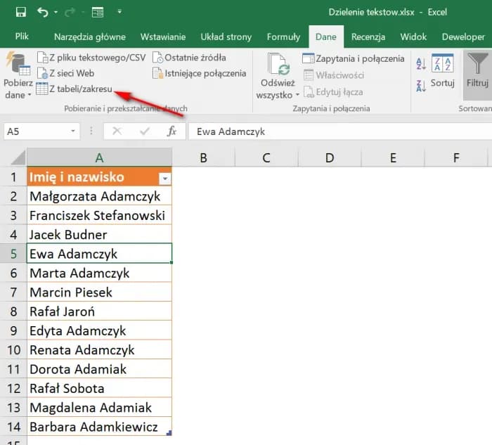 Jak rozdzielić tekst w komórce Excel: 4 skuteczne metody